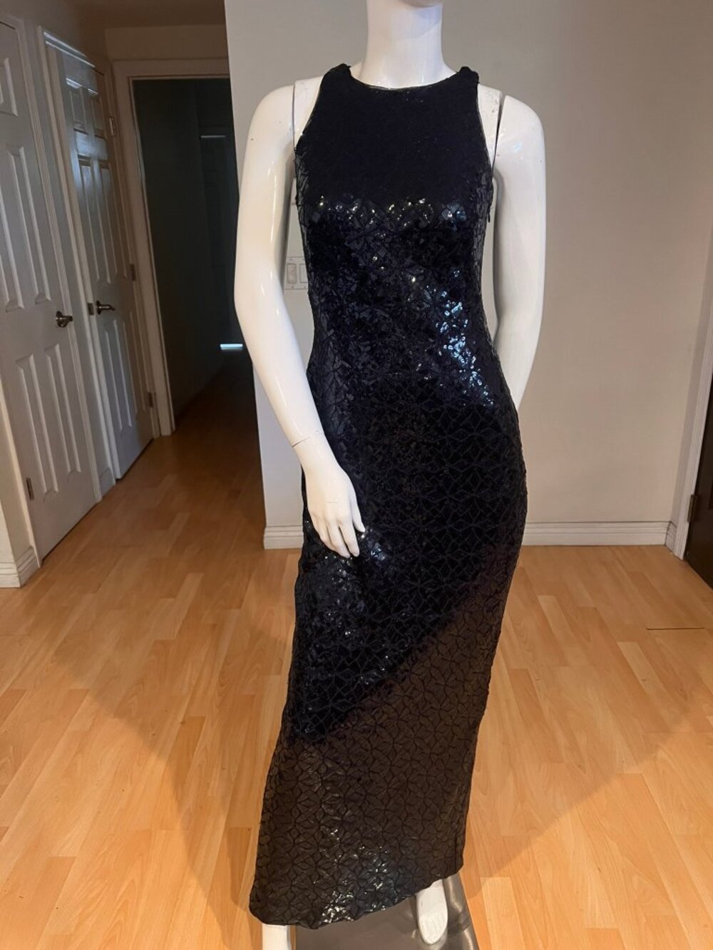 LAUREN RALPH LAUREN EVENING SEQUIN BODY CON GOWN DRESS SZ 2 US NAVY